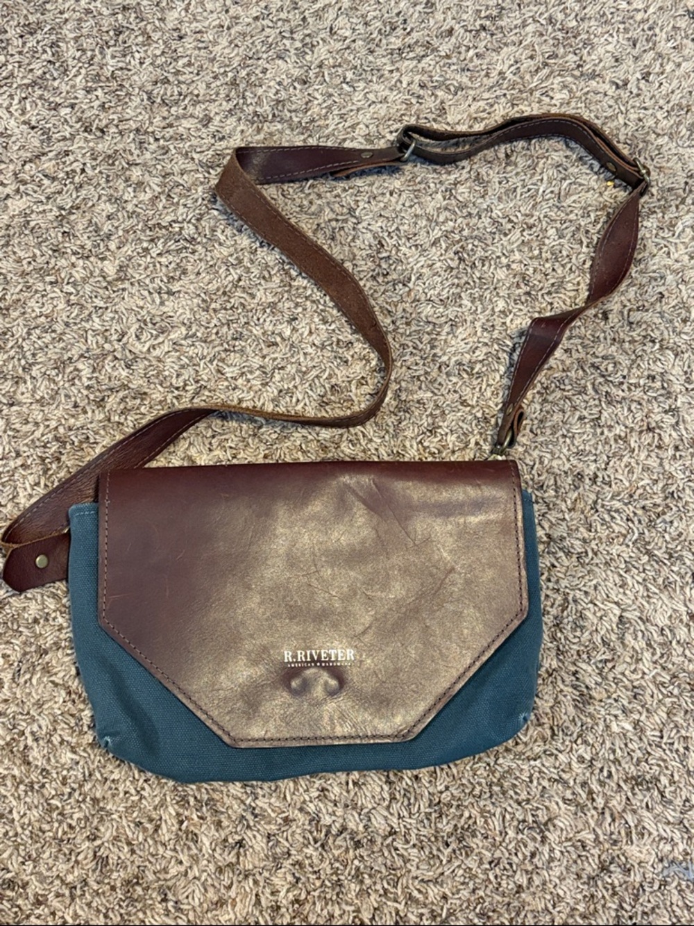 R. Riveter Leather + Canvas Patton Crossbody Brown/Grey